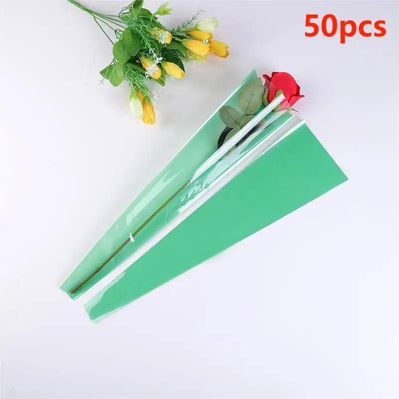 TK Bolsas para envolver ramo de rosas y corazones de diamantes, embalaje de plástico de una sola flor para el Día de San Valentín, suministros para fiestas de boda, 20/50 piezas