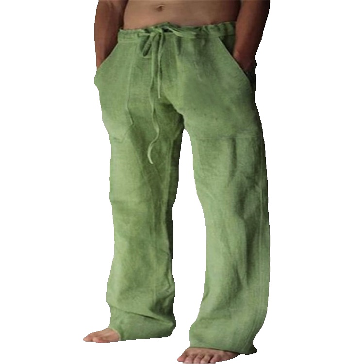 TK Pantalones de lino y algodón para hombre, pantalón de pierna ancha con cordón y cintura elástica, holgado, informal, 2XL XL, verde, azul, amarillo, negro, blanco