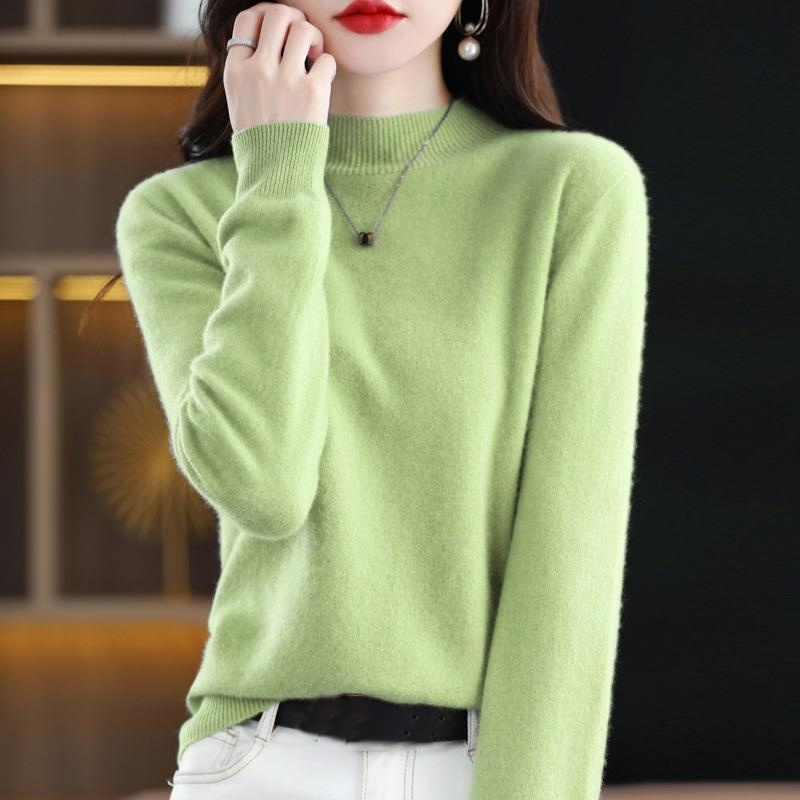 TK Jersey de Cachemira para mujer, suéter de cuello simulado, prendas de punto de colores puros, ropa femenina, Tops de otoño e invierno