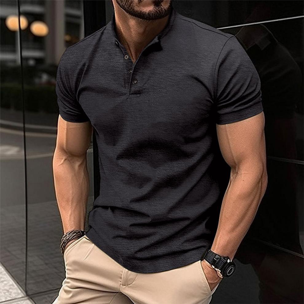 TK Polo de manga corta para hombre, camiseta informal de talla grande Henley con cuello, color beige, rojo, verde, 2xl