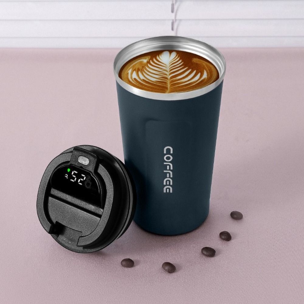 Taza de café de viaje de acero inoxidable de 380ML, taza térmica de vacío de acero inoxidable con tapa, pantalla de temperatura inteligente