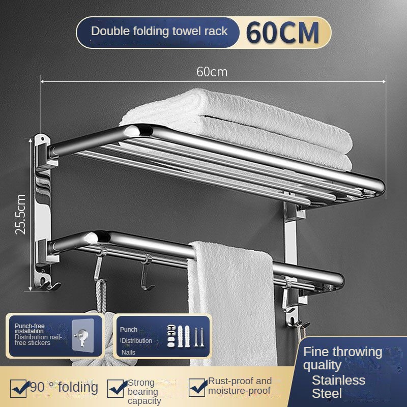 TK Perchero de Toallas Plegable de Doble Capa de Acero Inoxidable 304 40/50/60/70/80cm 5 Ganchos