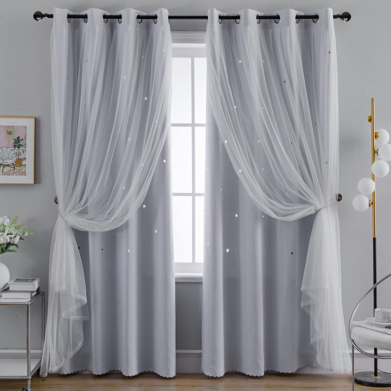 TK Cortinas de Dormitorio de Doble Capa Térmicos Opacos con Ojales Protección UV,1 Pieza
