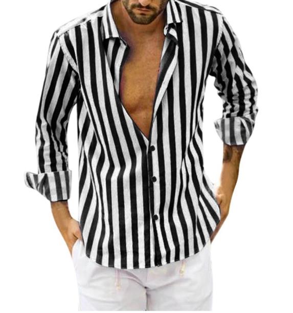 TK Camisa de manga larga con cuello en V a rayas para hombre, blusa informal holgada de talla grande, primavera y verano
