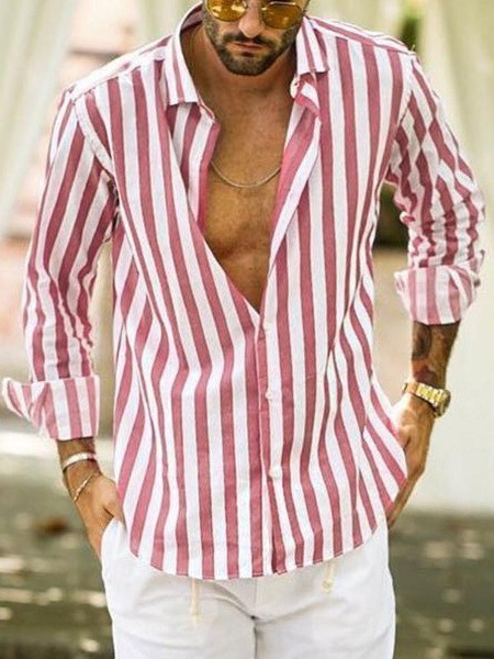 TK Camisa de manga larga con cuello en V a rayas para hombre, blusa informal holgada de talla grande, primavera y verano