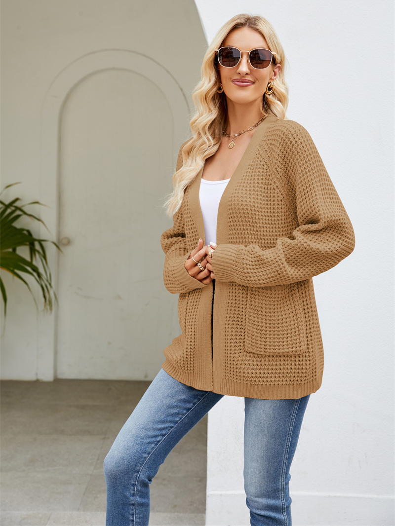 TK Cárdigan de punto con Cable frontal abierto para mujer, abrigo informal, prendas de vestir con bolsillos, Otoño e Invierno