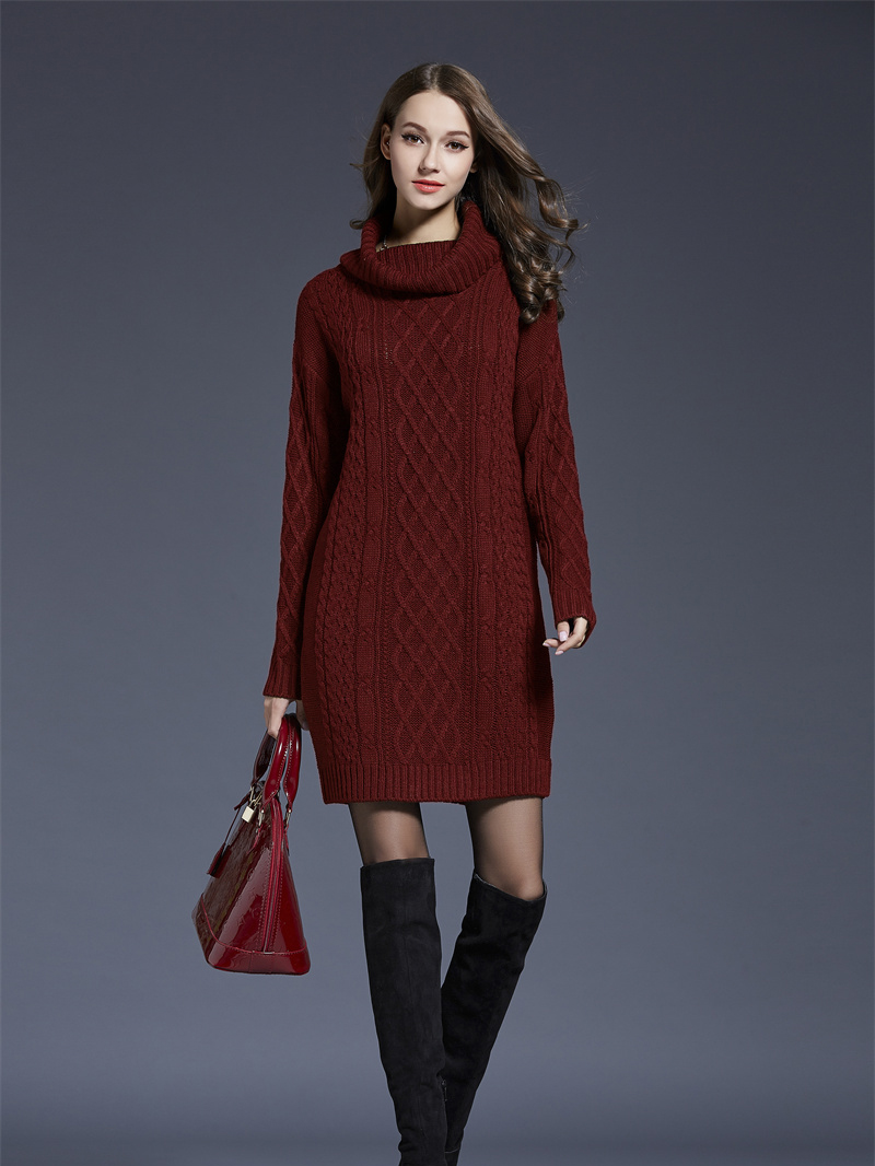 TK Suéter de cuello alto de manga larga para mujer, Jersey de punto de Cable, suéter largo ajustado, Tops de vestido, Otoño e Invierno