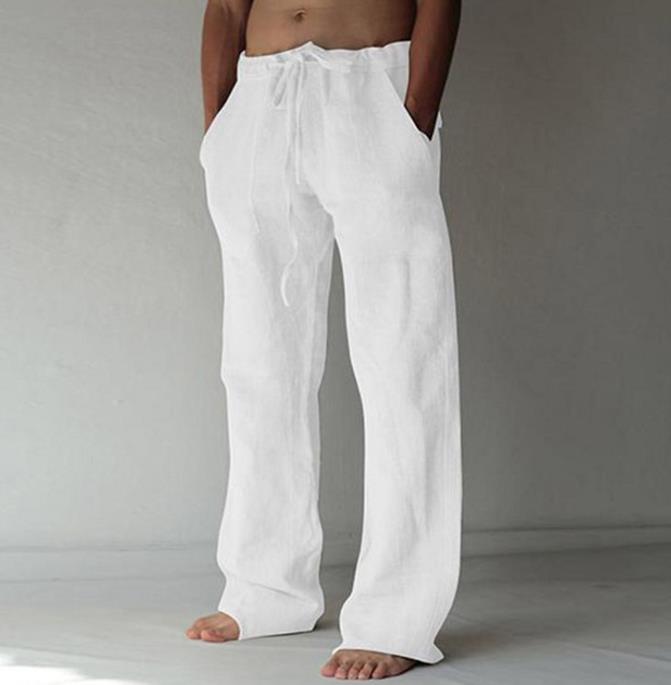 TK Pantalones de lino y algodón para hombre, pantalón de pierna ancha con cordón y cintura elástica, holgado, informal, 2XL XL, verde, azul, amarillo, negro, blanco