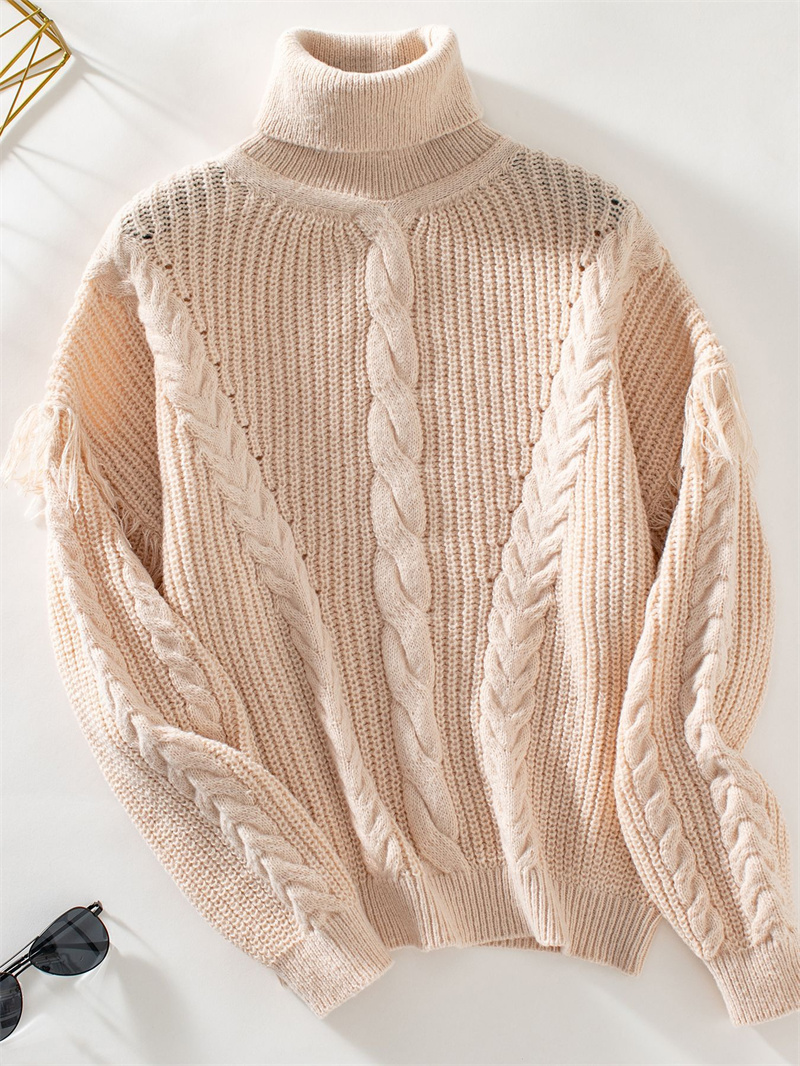 TK Tops de cuello alto de manga larga para mujer, suéteres de punto con borlas, trajes Hippie bohemios, Otoño e Invierno