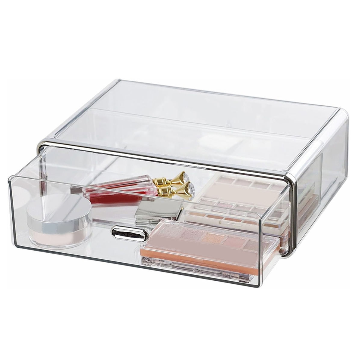 Cajón de almacenamiento de plástico transparente para tocador, organizador de tocador de mesa de baño, almacenamiento apilable transparente