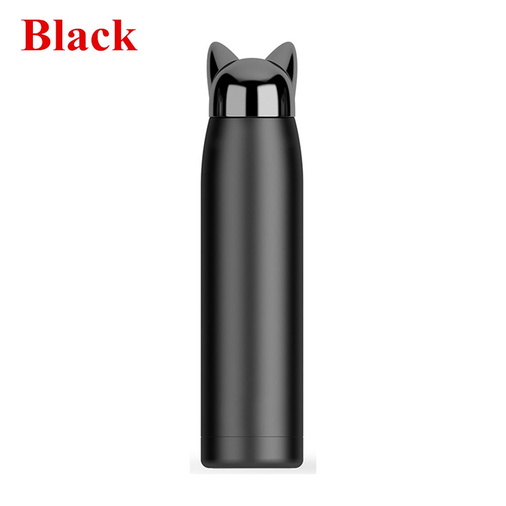 TK Frascos de vacío de viaje para deporte y gimnasio, taza térmica aislada de acero inoxidable, botella de agua, oreja de zorro de gato, doble pared
