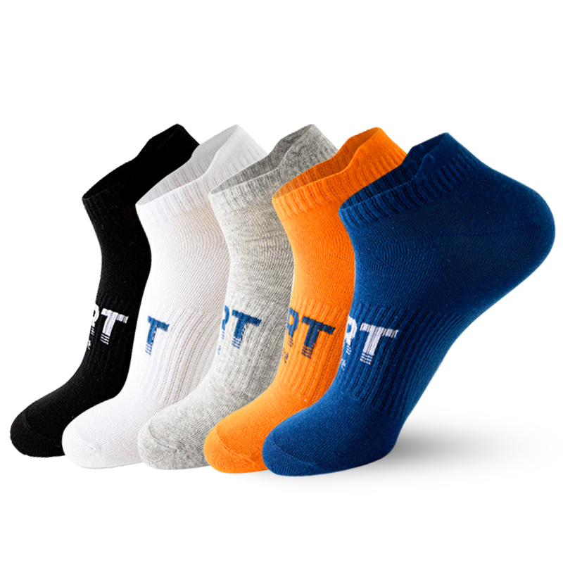 TK Men's Socks Summer Thin Embroidery Odor-resistant Running Sports Socks Klein Blue Color Ankle Short Tube Socks 5Pairs/Lot