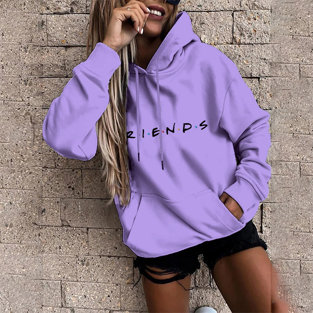 TK Sudadera con capucha de manga Larga para Mujer, Jersey Deportivo Holgado with Bolso Grande, estampado gráfico de Amigos, fashion
