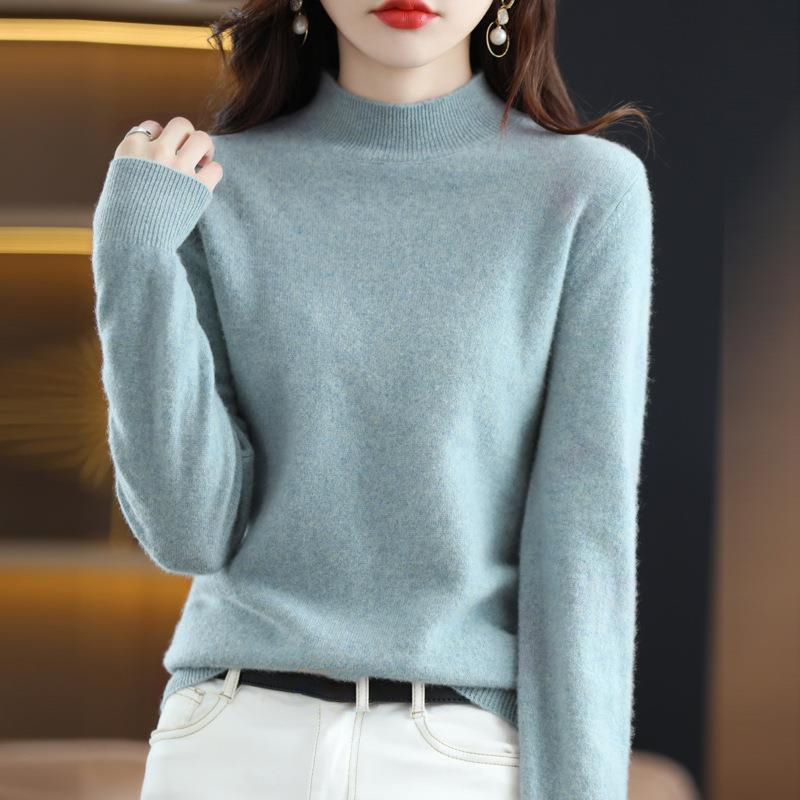 TK Jersey de Cachemira para mujer, suéter de cuello simulado, prendas de punto de colores puros, ropa femenina, Tops de otoño e invierno