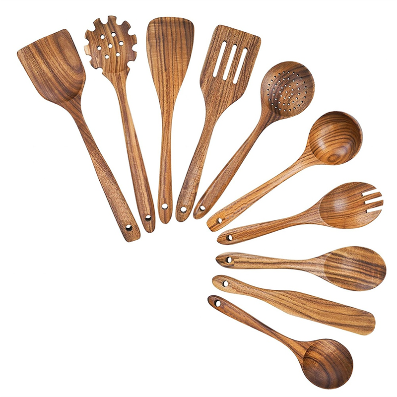 CA Juego de utensilios de cocina de Madera, Hojas de Madera de Teca y espátula para Cocinar
