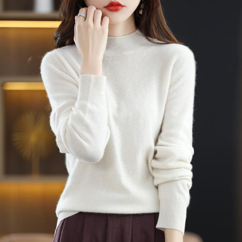 TK Jersey de Cachemira para mujer, suéter de cuello simulado, prendas de punto de colores puros, ropa femenina, Tops de otoño e invierno