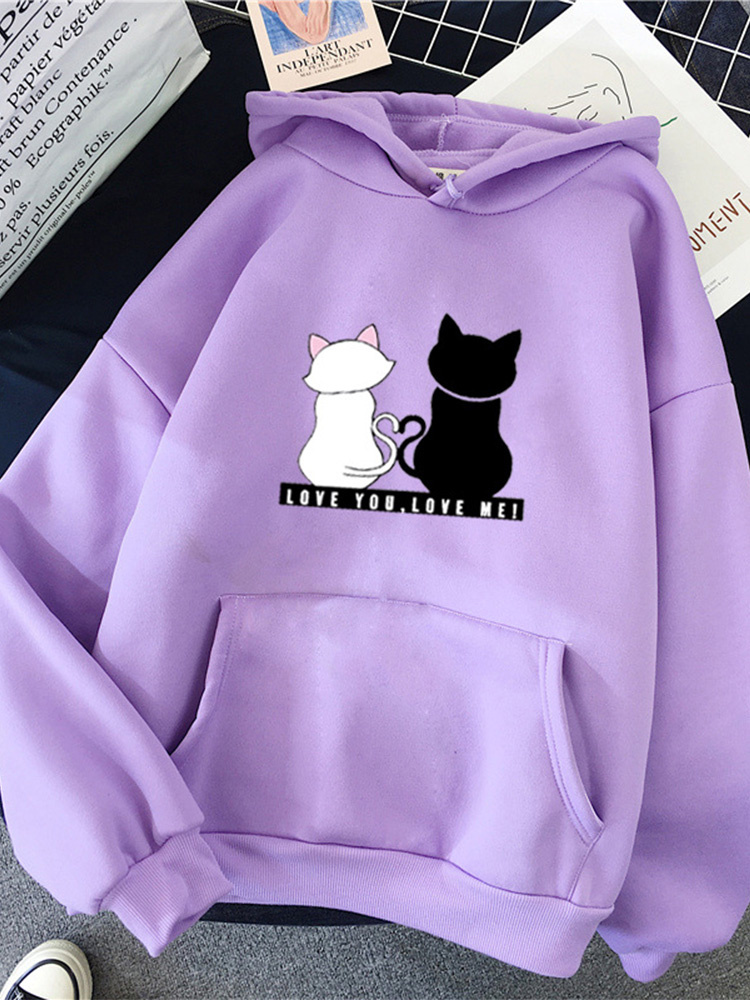 TK Streetwear Hoodies Mujeres Sudadera Otoño Sudaderas Con Capucha de Manga Larga Haruku Lindo Gato Imprimir Sudadera Mujer sudadera Mujer