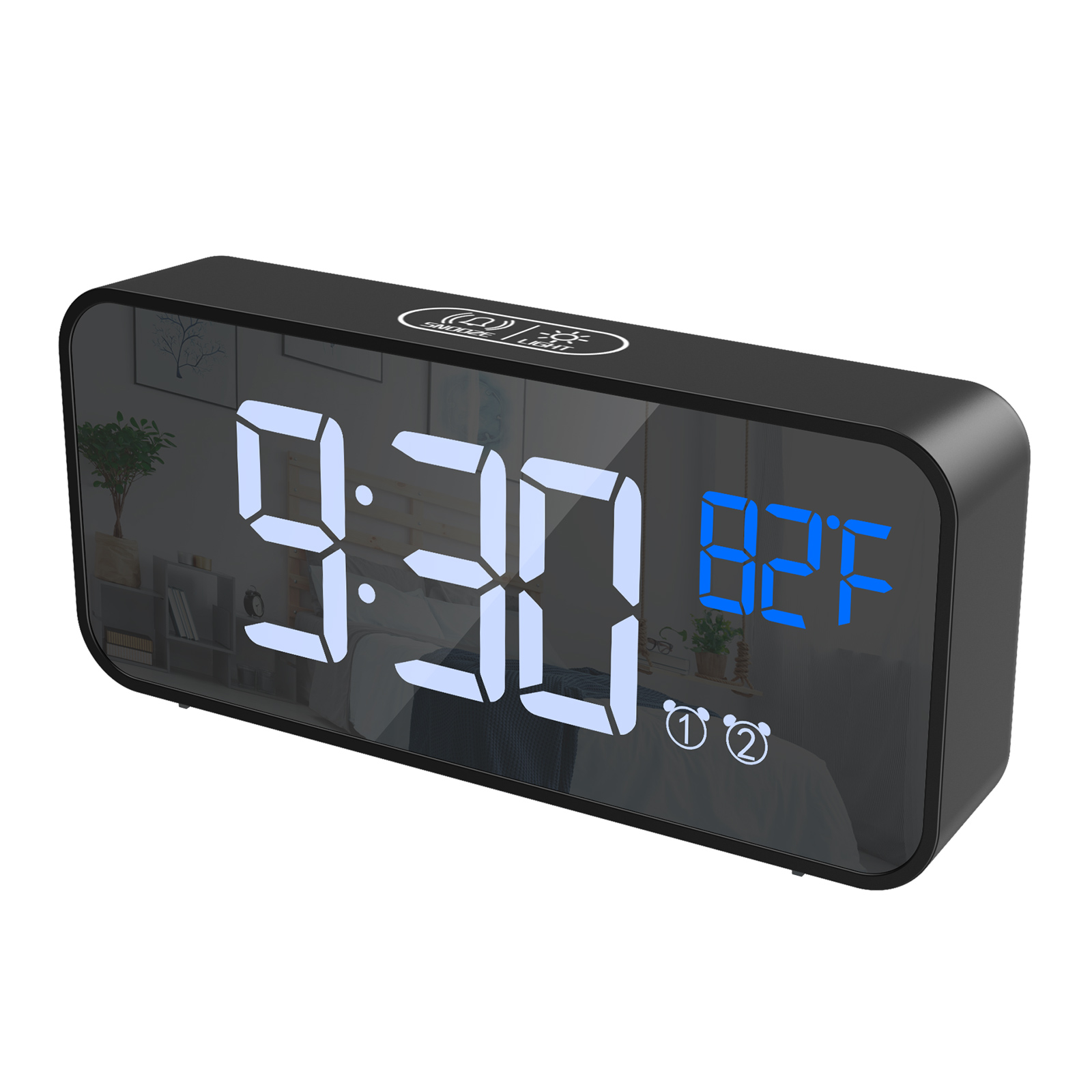 TK Digital Alarm Clock Mirror LED Digital Music Clock 4 Adjustable Brightness Voi ContrDual USB Charging Ports Snooze Function