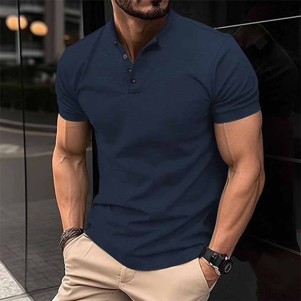 TK Polo de manga corta para hombre, camiseta informal de talla grande Henley con cuello, color beige, rojo, verde, 2xl