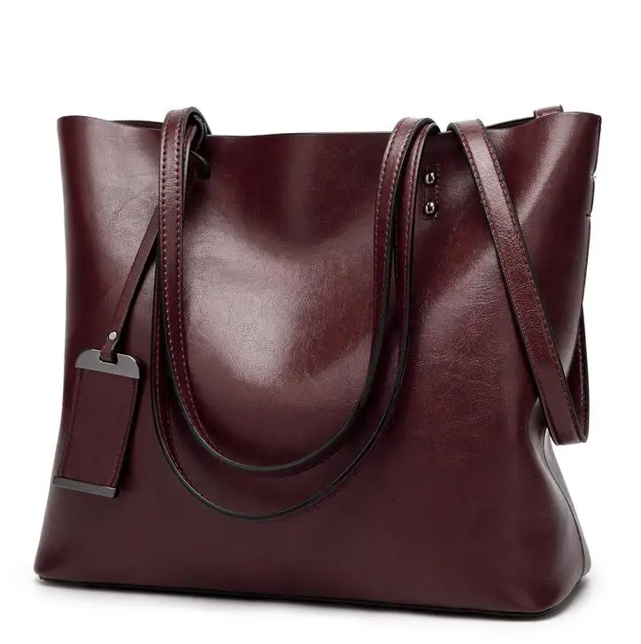 MOV Bolso de cuero encerado para mujer, bolsa de hombro con doble correa, sencillo, para compras, 2022