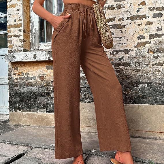 TK Pantalones de pierna ancha de lino y algodón para mujer, cordón de talla grande, cintura elástica, ajuste suelto informal, Color sólido, primavera y verano, 3xl, 2xl
