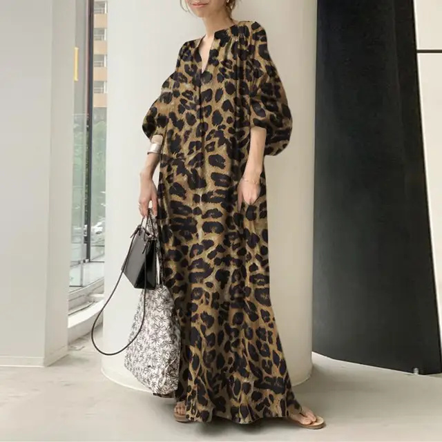 TK Vestido Maxi Estampado de Moda Sundress Leopardo