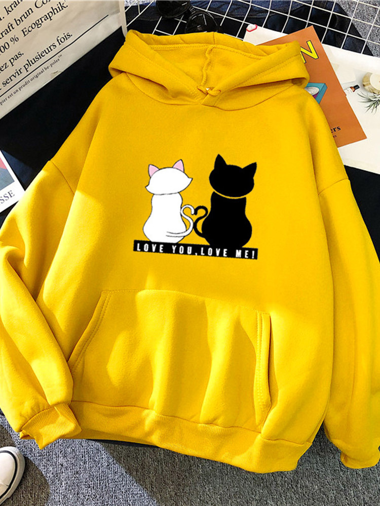 TK Streetwear Hoodies Mujeres Sudadera Otoño Sudaderas Con Capucha de Manga Larga Haruku Lindo Gato Imprimir Sudadera Mujer sudadera Mujer
